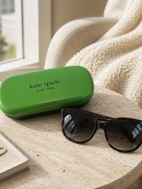 Kate Spade Tortoiseshell Cat-Eye Sunglasses with Green Hard Case